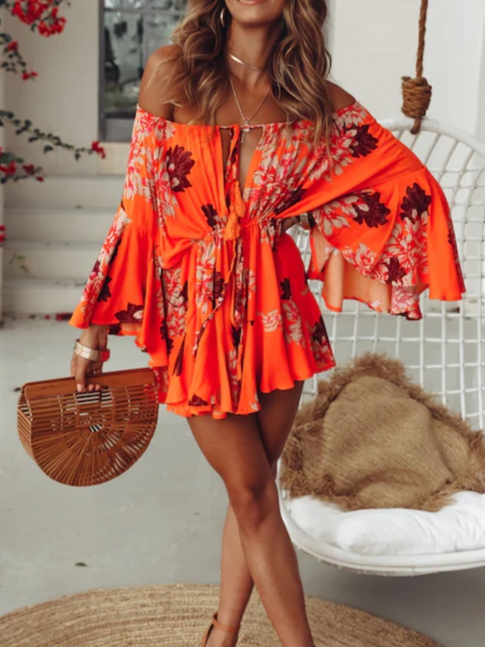 Orange Floral Romper